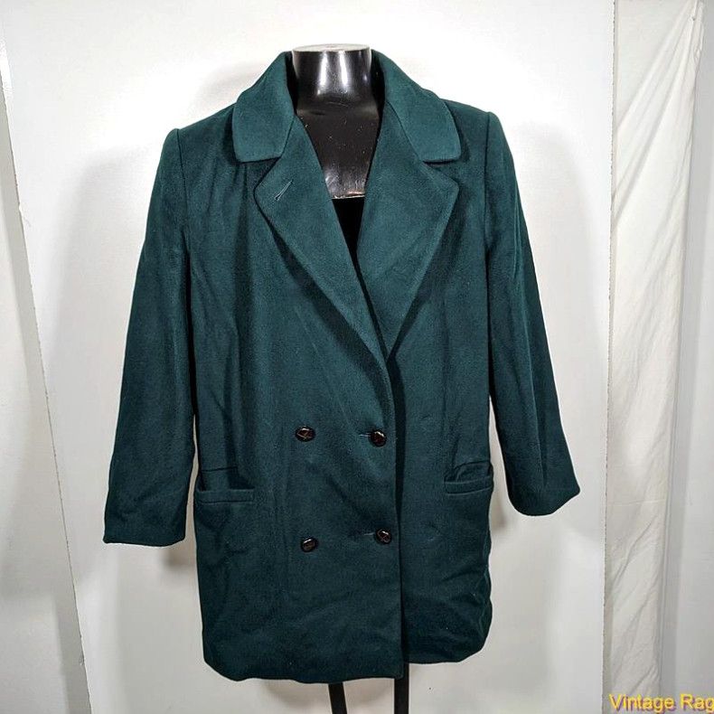 Image of Vintage Forecaster VTG Usa 3/4 Long Wool Coat Overcoat Womens Size XL 18 Dark Green in White