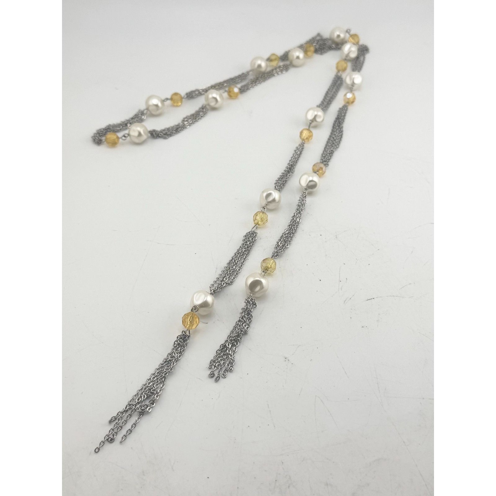 Vintage Pearl and crystal vintage chain lariat necklace Size ONE SIZE - 2 Thumbnail