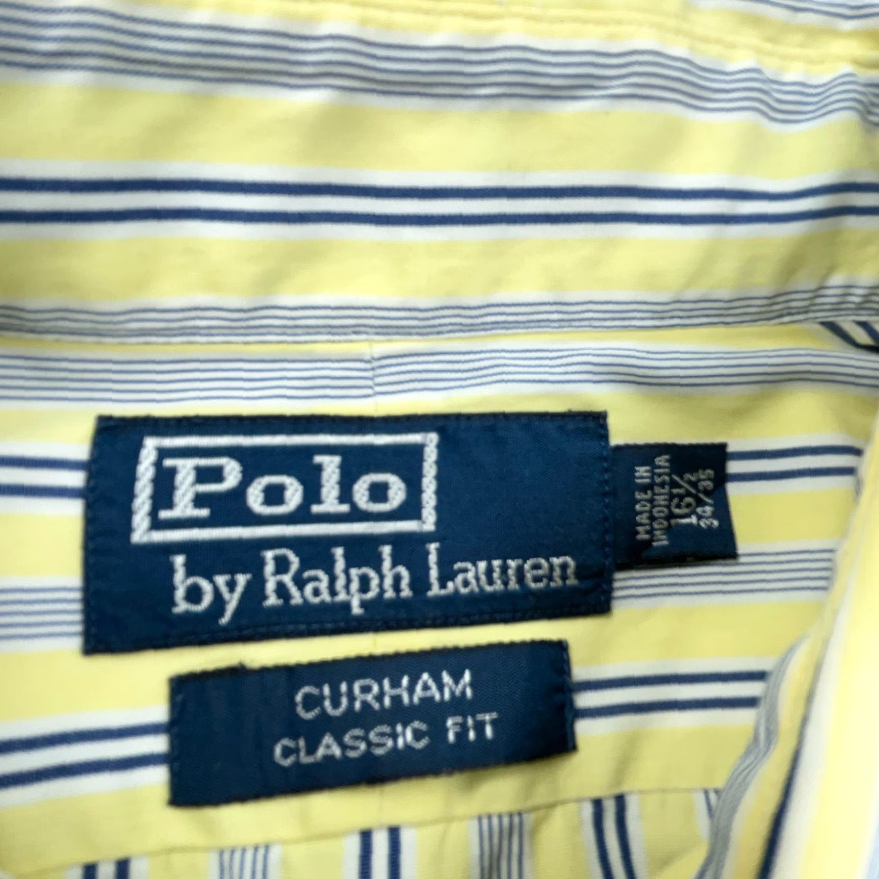 Polo Ralph Lauren VINTAGE Polo Ralph Lauren Shirt Men Large Yellow Blue Button Up Striped Dress 16.5 34 Size 46R - 3 Thumbnail