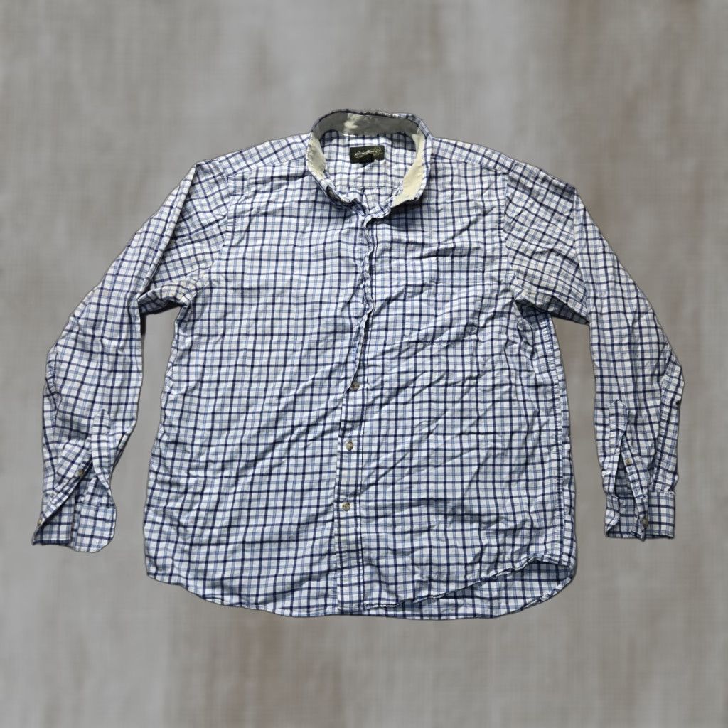 Eddie Bauer VINTAGE Eddie Bauer Shirt Blue Check Long Sleeve Regular Fit Button-Up L Shirt Mens Women? Size 42R - 1 Thumbnail