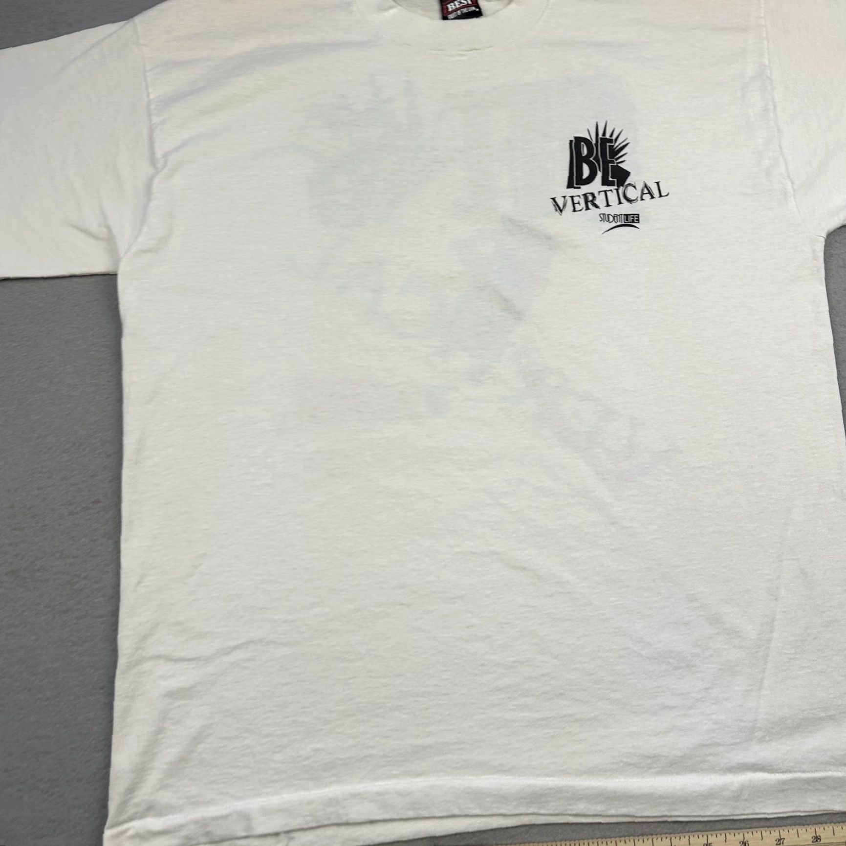 Fruit Of The Loom VINTAGE Be Vertical Graphic Tee Shirt Mens Large White Fruit of the Loom 90s Student Life T-Shirt Size US L / EU 52-54 / 3 - 4 Thumbnail