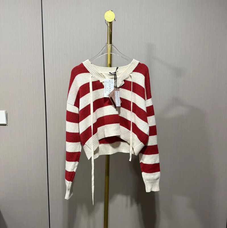 Miu Miu Red and White Striped Wool Sweater 0089