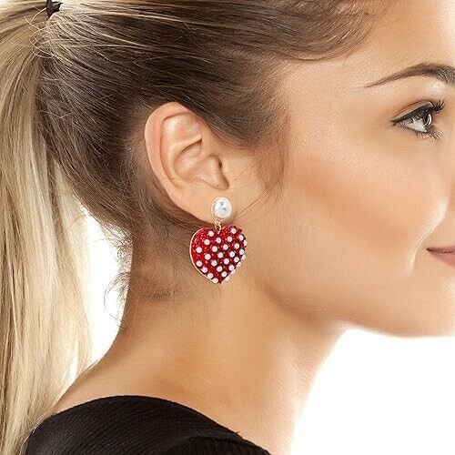 Betsey Johnson Betsey Johnson Faux Pearl Red Enamel Heart Drop Earrings Size ONE SIZE - 1 Thumbnail