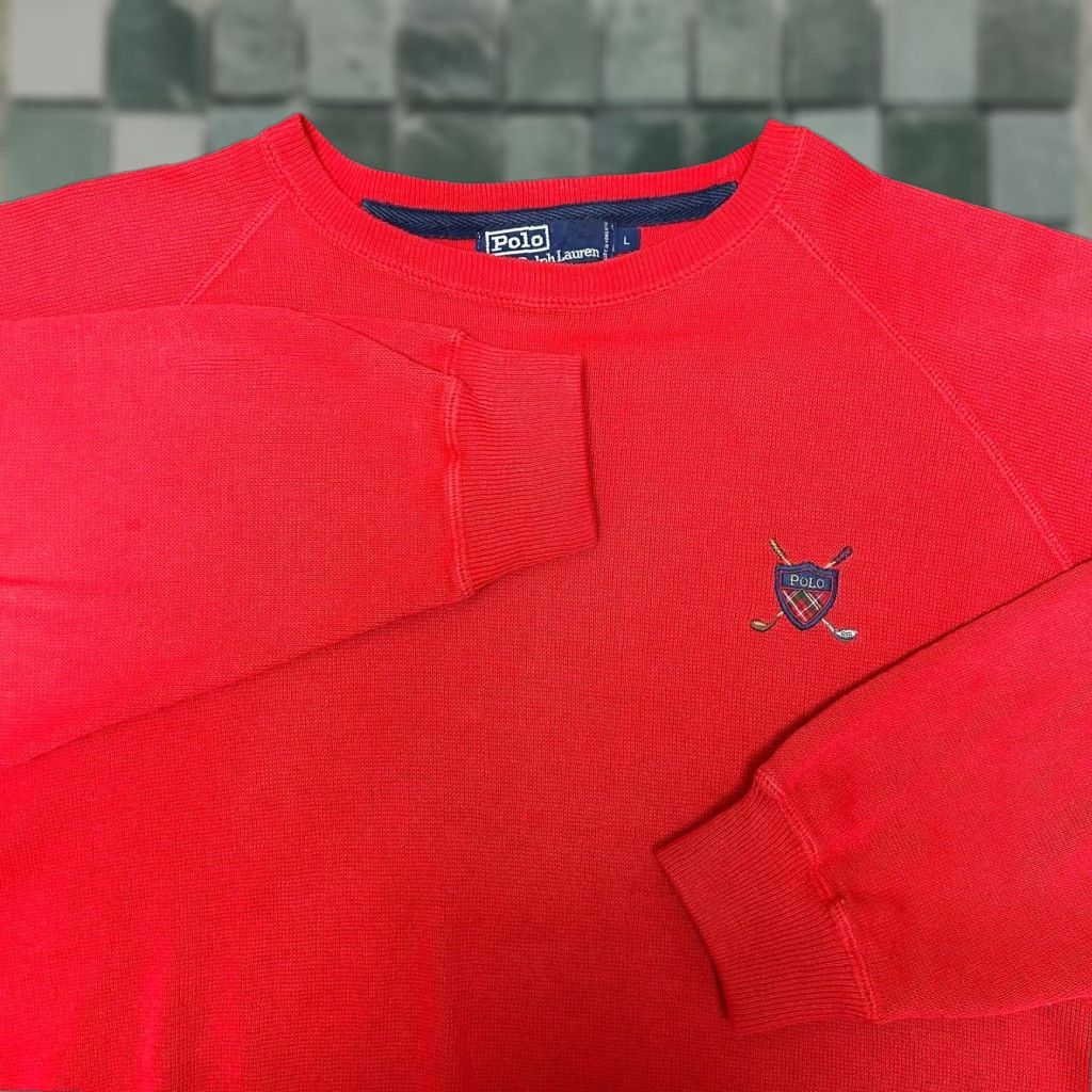 VINTAGE Polo Ralph Lauren Sweater Adult L Red 80s Golf Club Crest Mens