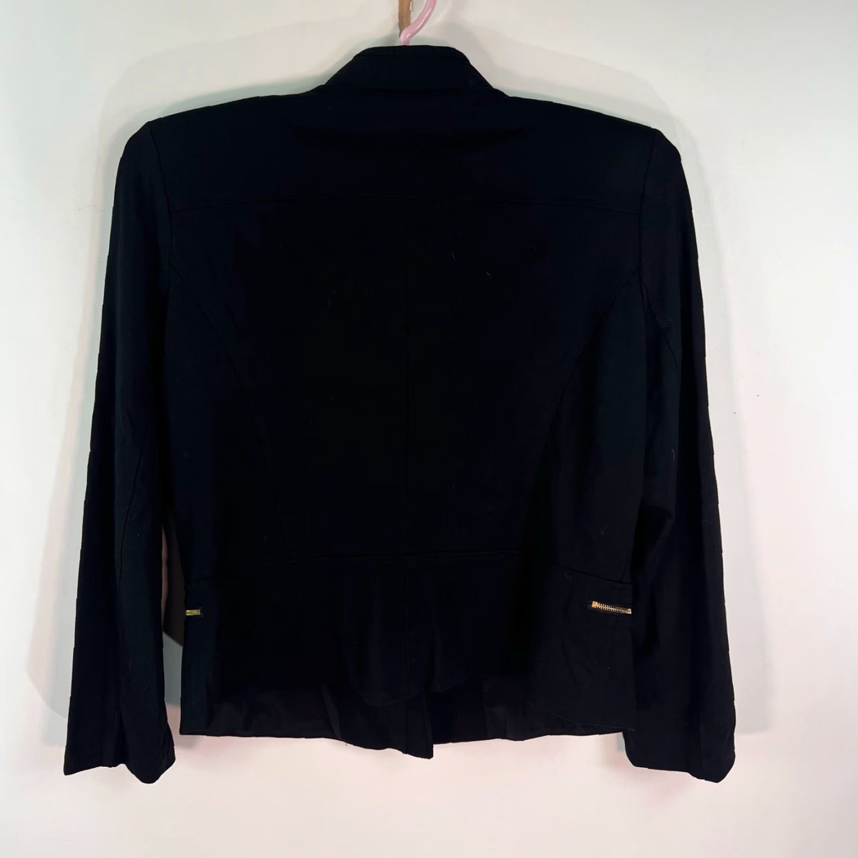 Vintage Iman Zip Blazer Womens Black Gold Trim Pockets Asymmetrical Zipper Size Large Size L / US 10 / IT 46 - 6 Thumbnail