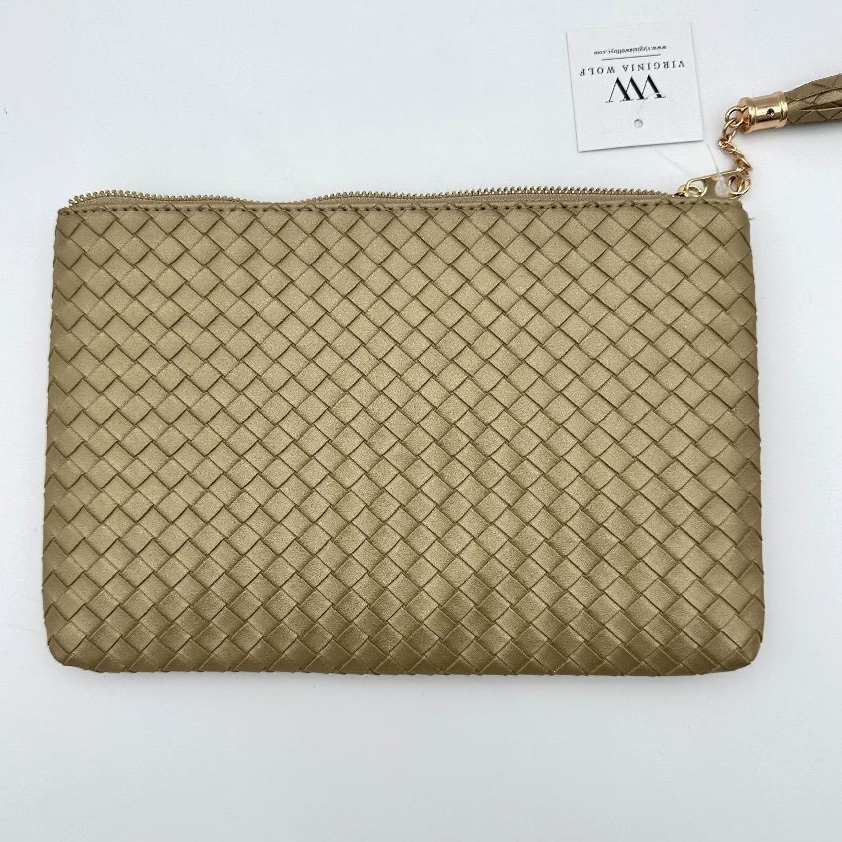 Vintage Virginia Wolf Pouch Metallic Gold Mimi Woven Faux Leather Clutch Tassel Chain Women Small Size ONE SIZE - 2 Thumbnail