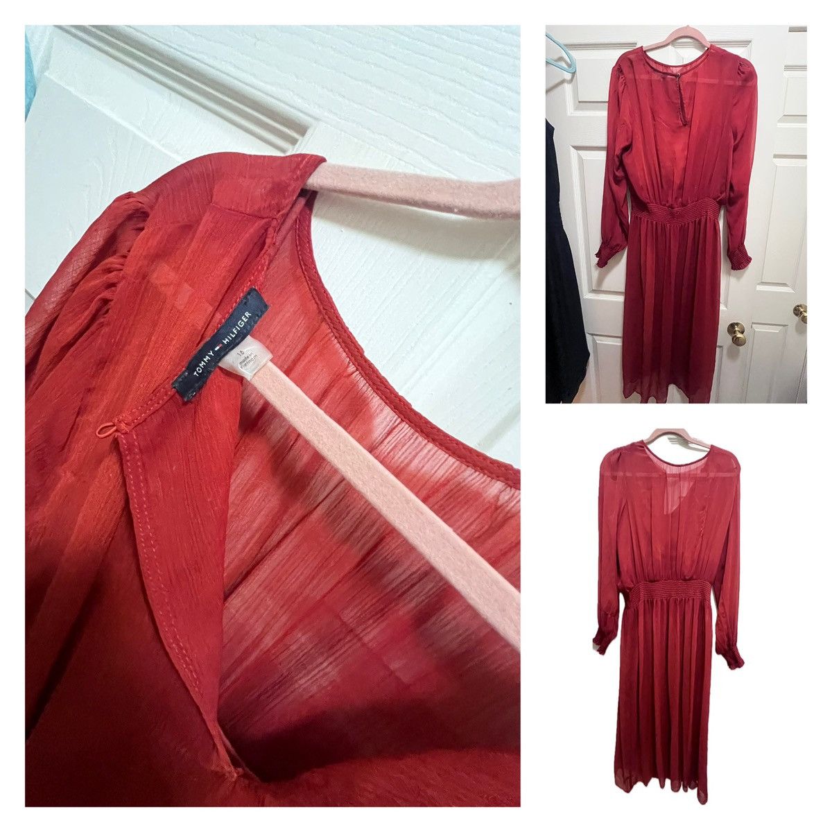 Tommy Hilfiger Tommy Hilfiger Women's Sintched Waist Midi Dress Scarlet MED Size M / US 6-8 / IT 42-44 - 2 Thumbnail