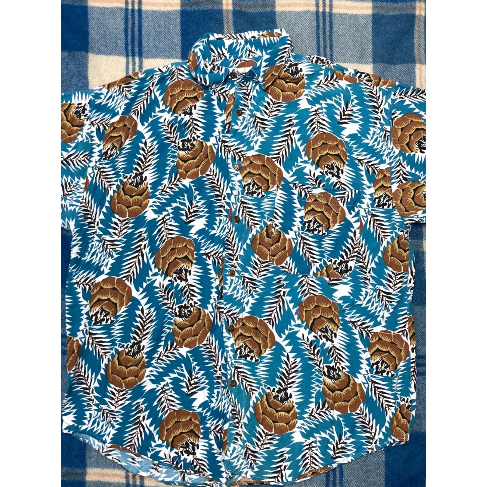 Vintage VINTAGE 80s Hawaiian Shirt blueprint label flowers trees beach Adult Medium Blue Long Sleeve Men Shirt M Size US M / EU 48-50 / 2 - 2 Thumbnail