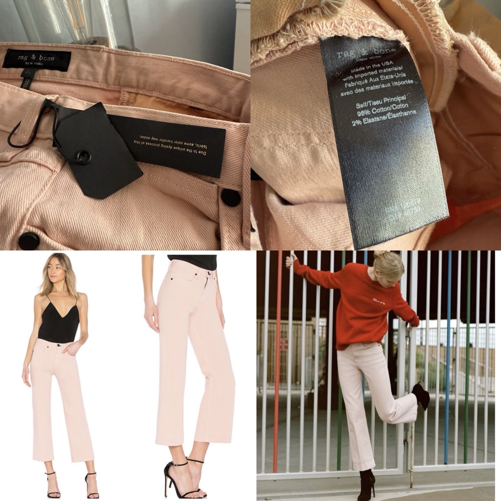 Rag & Bone rag & bone Justine High-Rise Wide-Leg Crop Jeans Sz 24 Blush Pink Size 42" / US 20 - 8 Thumbnail
