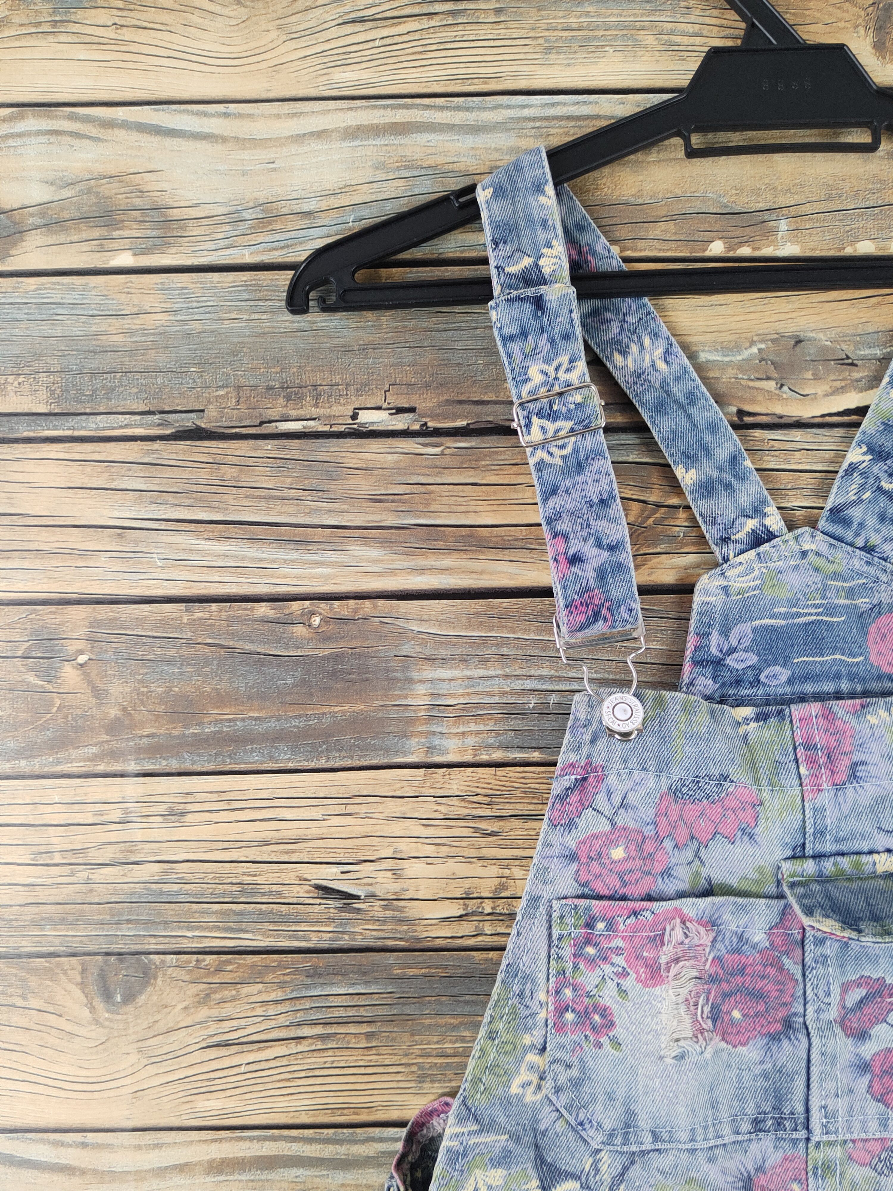 Other Japanese Brand Blue Pink Flowers Denim Shortall Jumpsuits Size 28" / US 6 / IT 42 - 3 Thumbnail