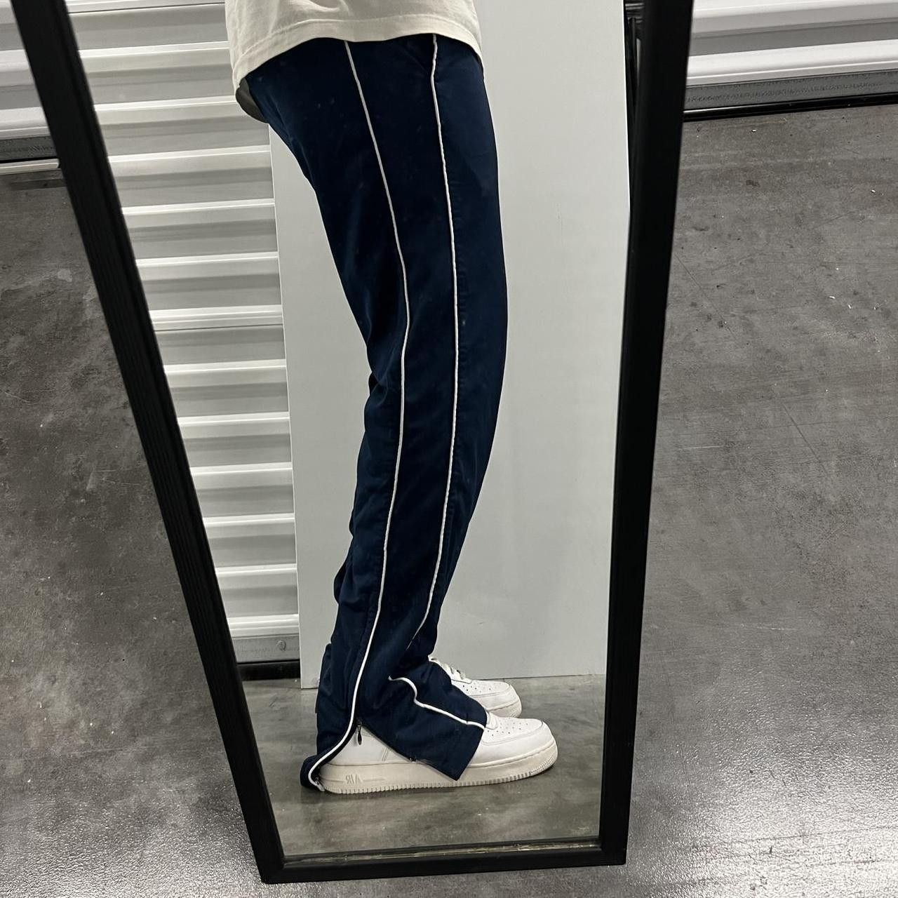 Vintage Crazy Vintage Y2K/2000s Navy Blue Striped Trackpants with pockets and leg zippers! Size US 30 / EU 46 - 1 Thumbnail