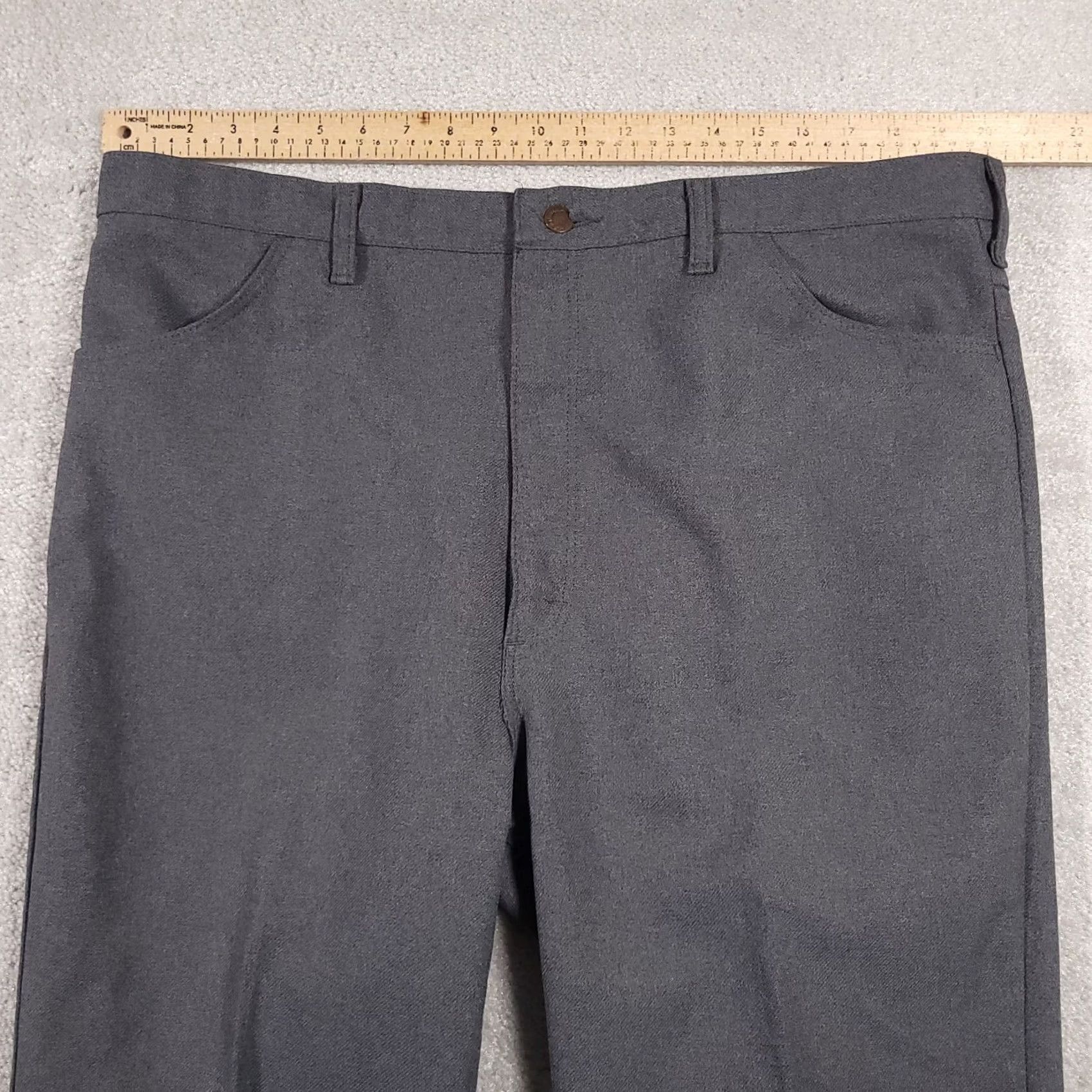 Wrangler VINTAGE Wrangler Pants Dress Slacks Mens 42X34 Gray USA Made Straight Denim? Polyester Dress Pants 40X33 80s USA Cowboy Men Size US 42 / EU 58 - 6 Thumbnail
