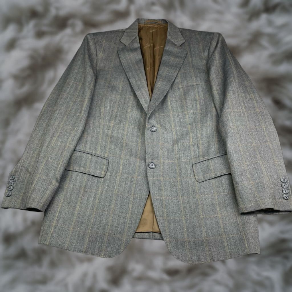 Ermenegildo Zegna Blazer Jacket Wool Plaid 42R Gray Brown 100% Wool Mens Regular Vintage No