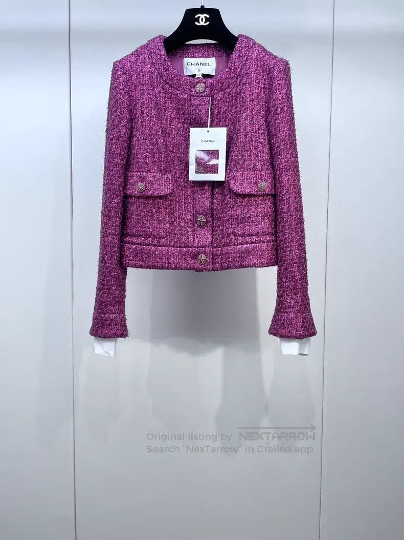 Chanel 23A shirt sleeve softened tweed knitted coat