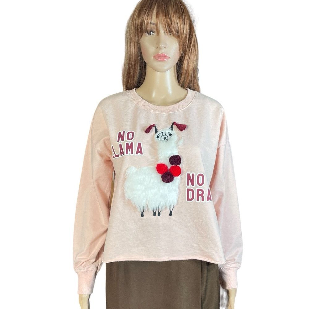 Bershka Bershka "No Llama No Drama" Pink Sweater Size M Size M / US 6-8 / IT 42-44 - 2 Thumbnail