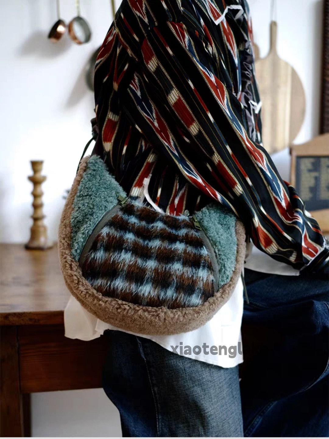 Unisex outdoor utility sports patchwork plush bag