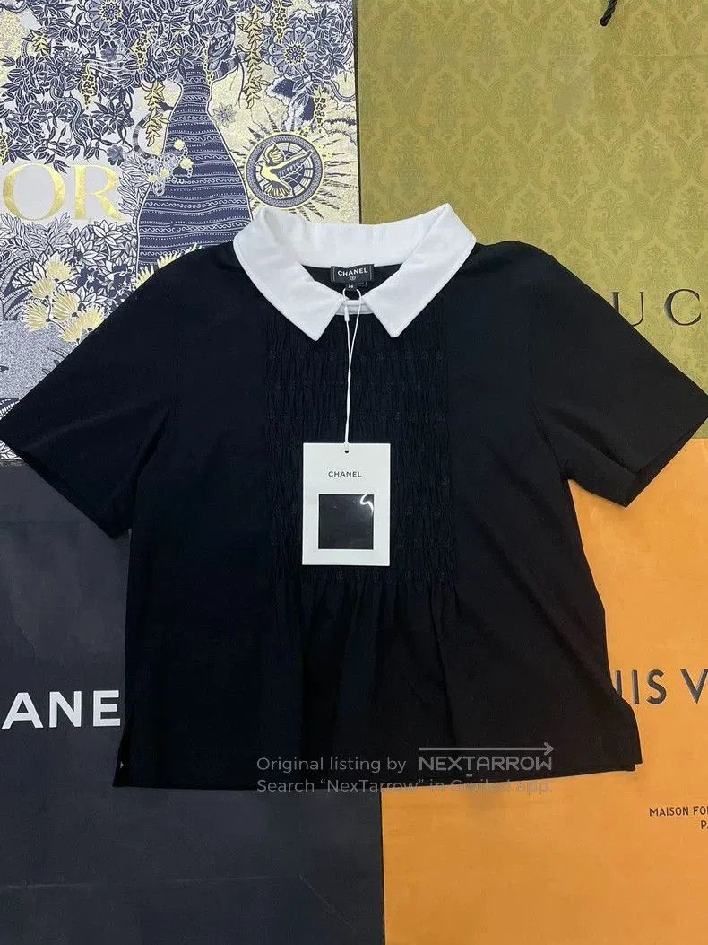 Chanel 25p Black White Collar Short Sleeve.