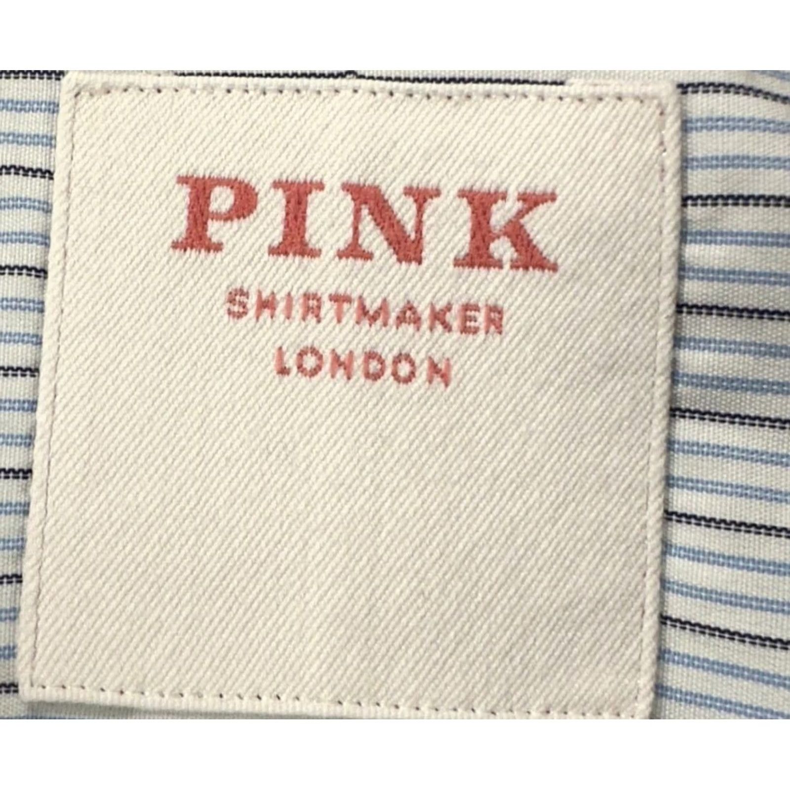Pinko PINK Shirt Mens 15.5 Blue Grey Pinstripes Tailored Fit Dress Button Up Adult Size 42R - 5 Thumbnail