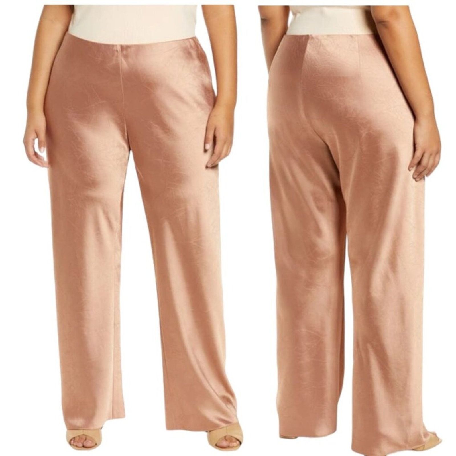 Vince Satin Bias-cut Straight Trousers Oak Size 2X NWOT $295
