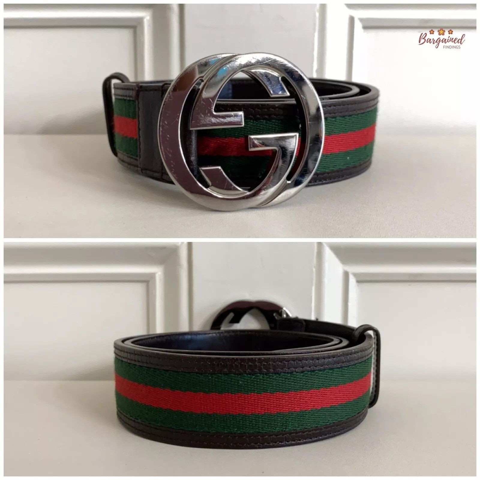 Gucci Gucci Web Green/Red Canvas Silver Interlocking G Buckle Belt Size 30 - 6 Thumbnail