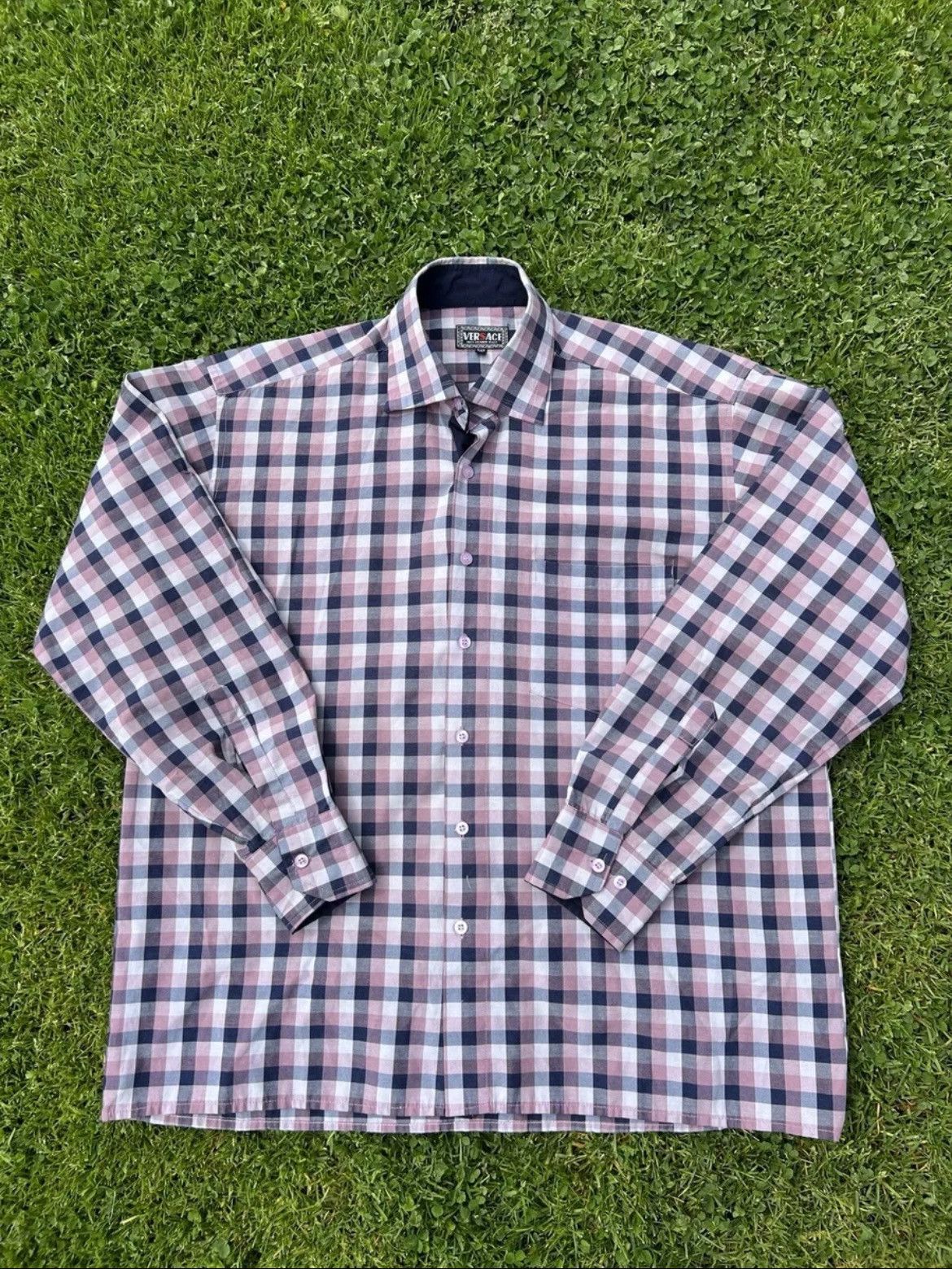 Versace × Vintage Vintage Versace Long Sleeve Button Up Collar Shirt Size US XL / EU 56 / 4 - 1 Thumbnail