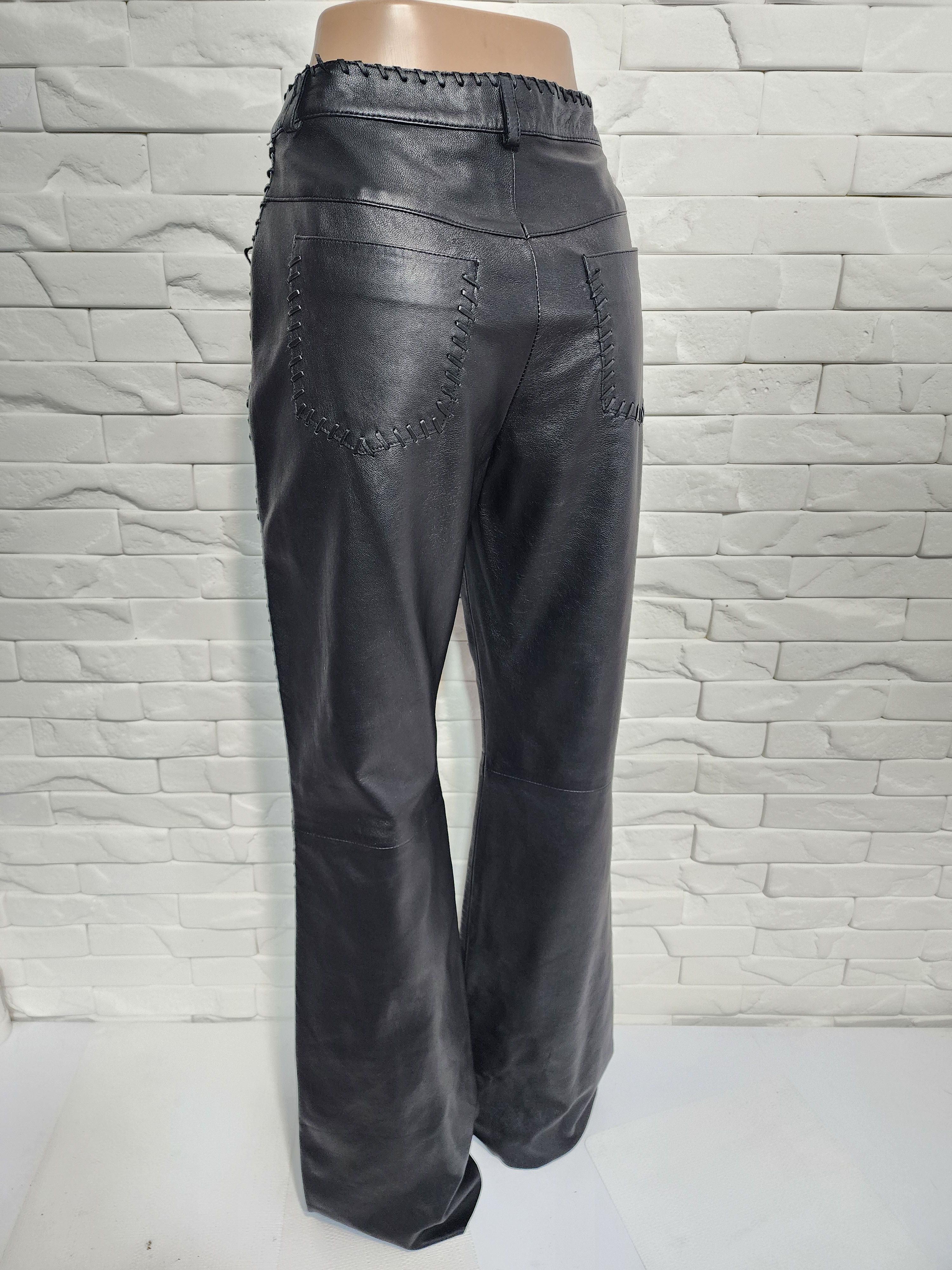 Genuine Leather Black Leather Pants: Women's Denim Style Leather Trousers Size 31" - 7 Thumbnail