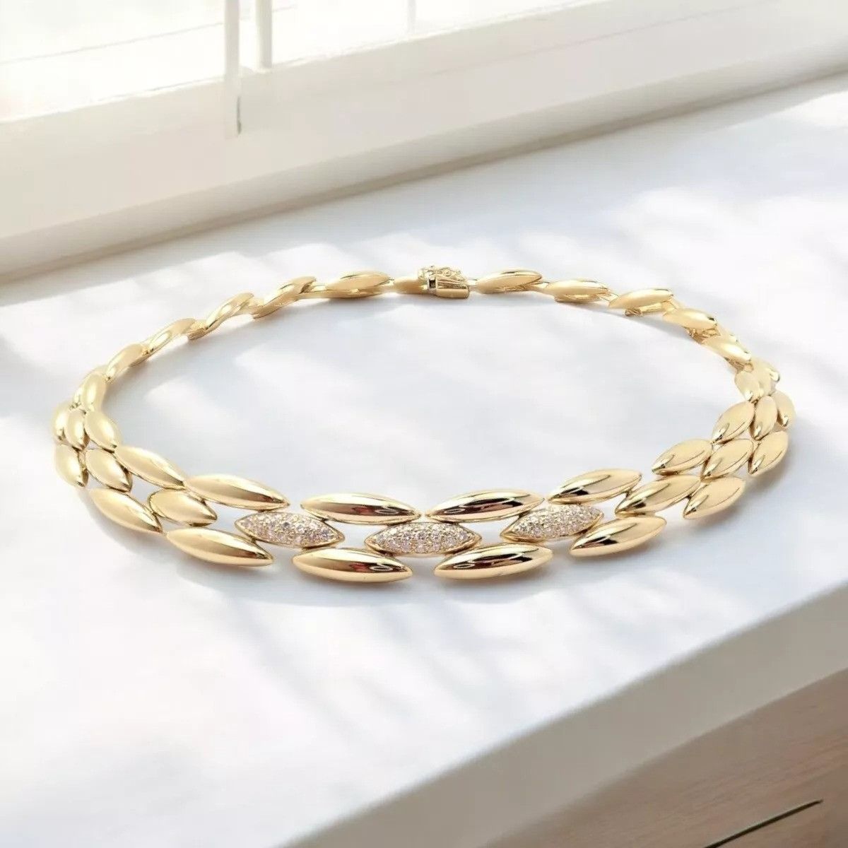 Cartier Cartier 18k Diamond Three Row Gentiane Rice Link Necklace Size ONE SIZE - 2 Thumbnail