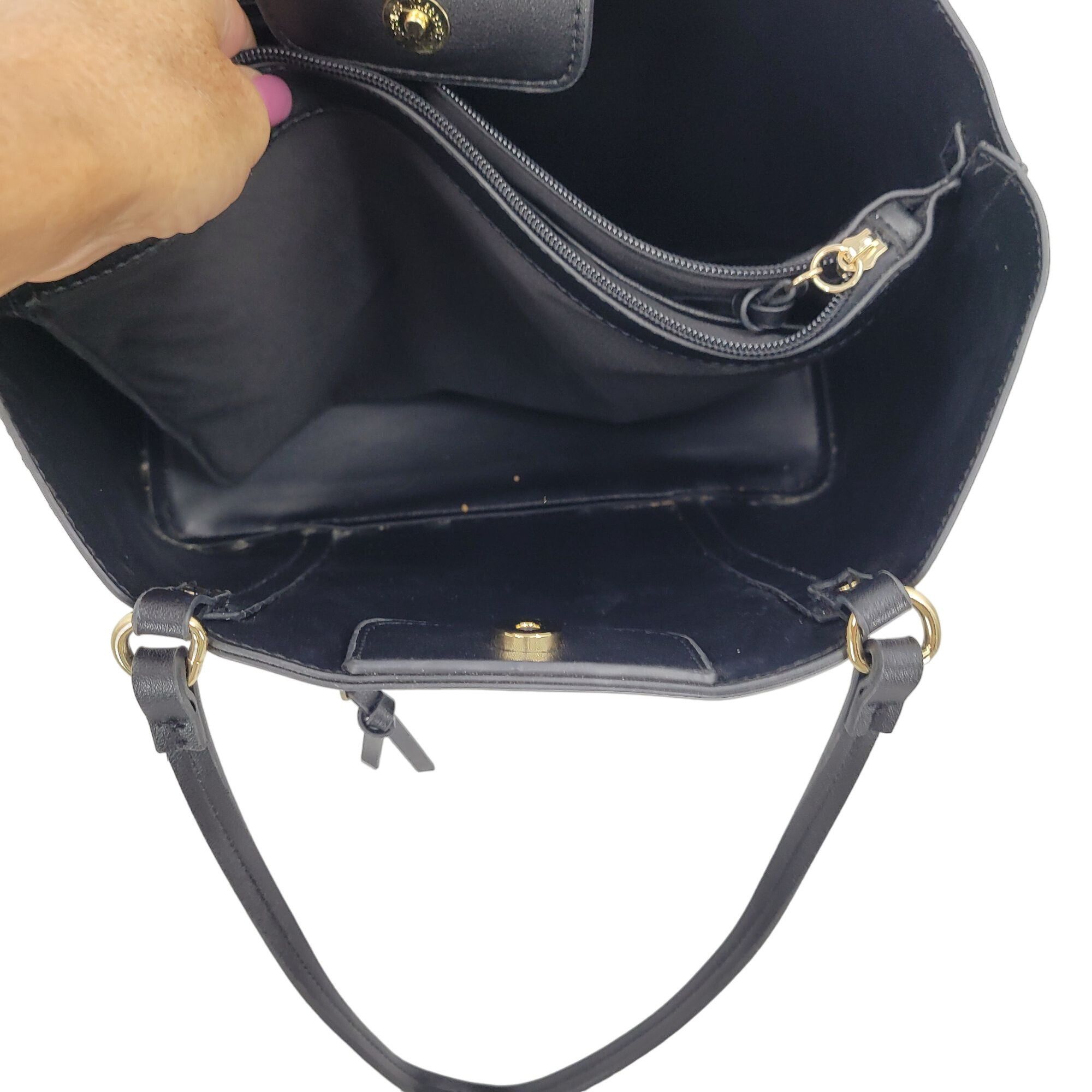 Nanette Lepore Nanette Lepore Black Vegan Faux Leather Tote Bag Multiple Po Size ONE SIZE - 10 Thumbnail