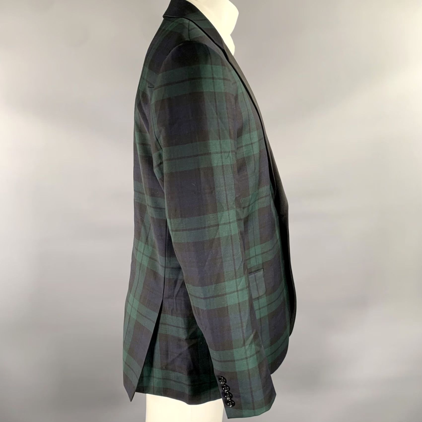 J.Crew J.CREW Green Navy Plaid Wool Tuxedo Sport Coat 42 Regular Size 42R - 3 Thumbnail