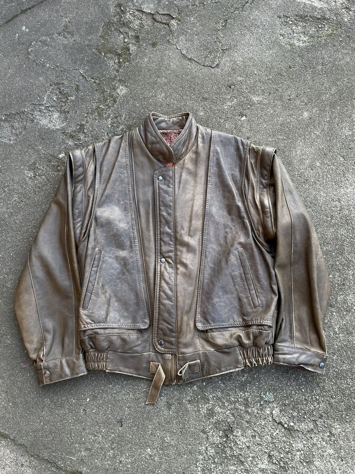 Vintage Washed Brown Retro 90s Genuine Real Leater Bomber Punk Rock Size US XL / EU 56 / 4 - 1 Thumbnail