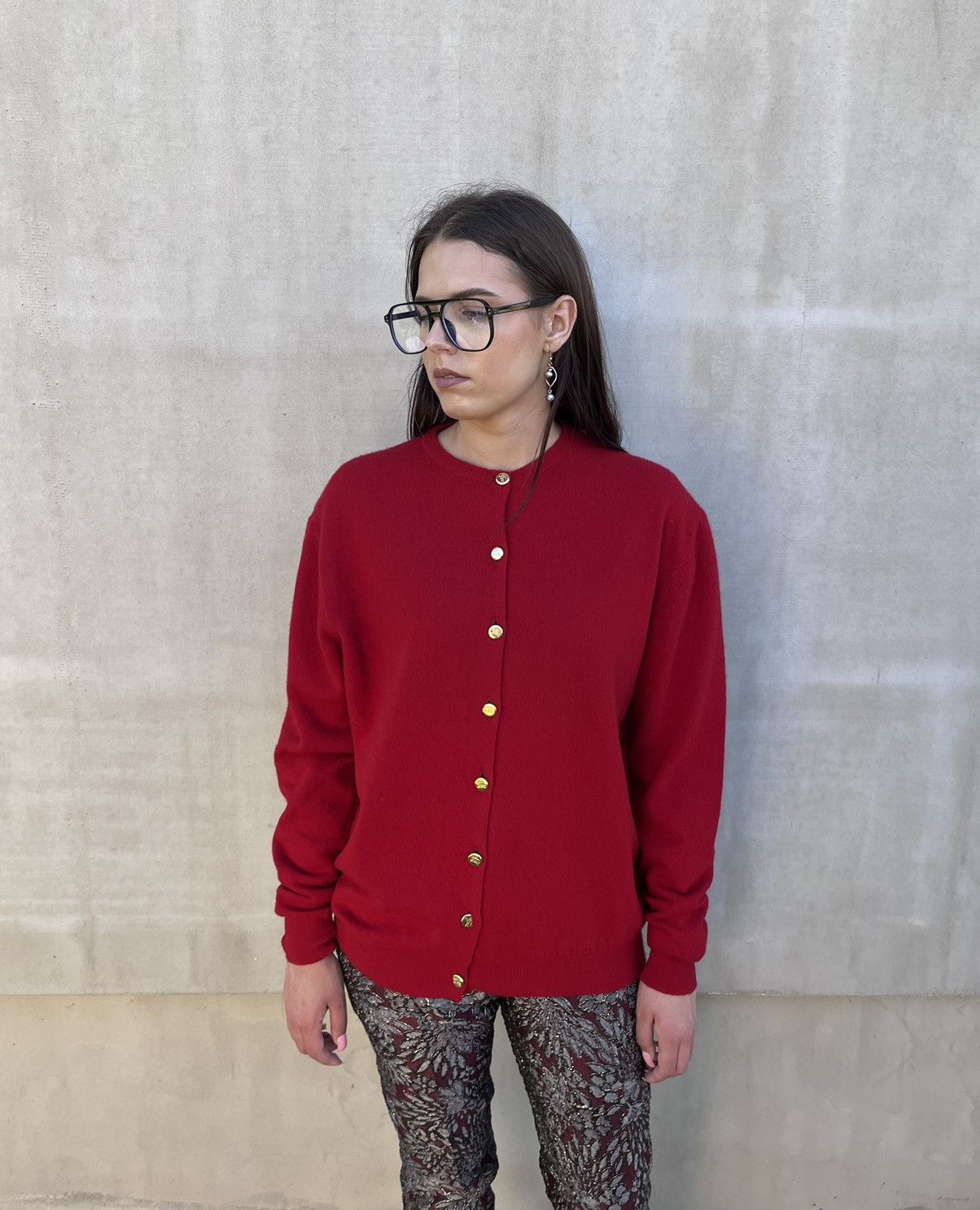 Burberry Burberrys Women Cardigan Red Wool Scotland Gold Logo Buttons Size L / US 10 / IT 46 - 2 Thumbnail