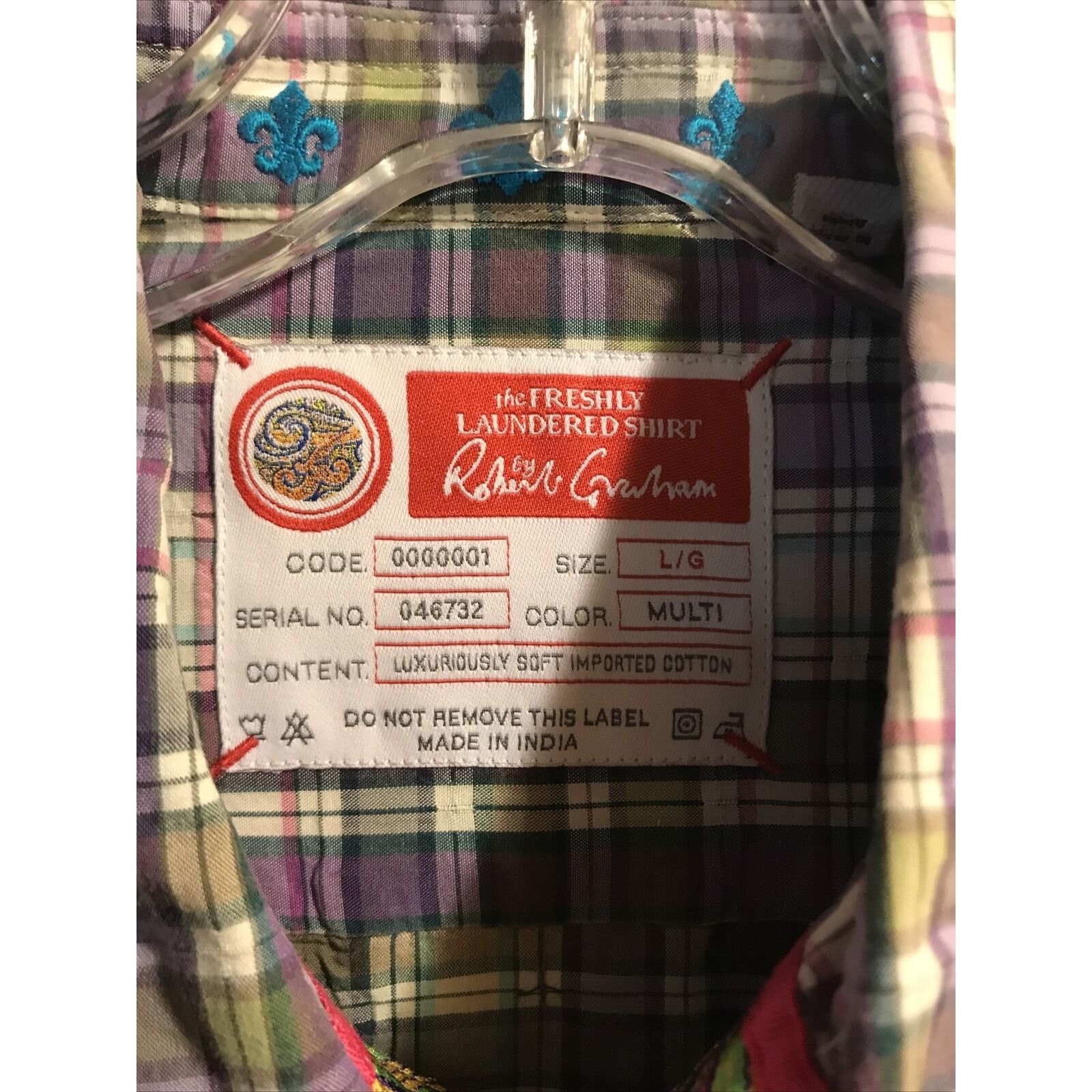 Robert Graham Robert Graham Men’s Large Green Purple Plaid LS Cotton Shirt Size US L / EU 52-54 / 3 - 2 Thumbnail