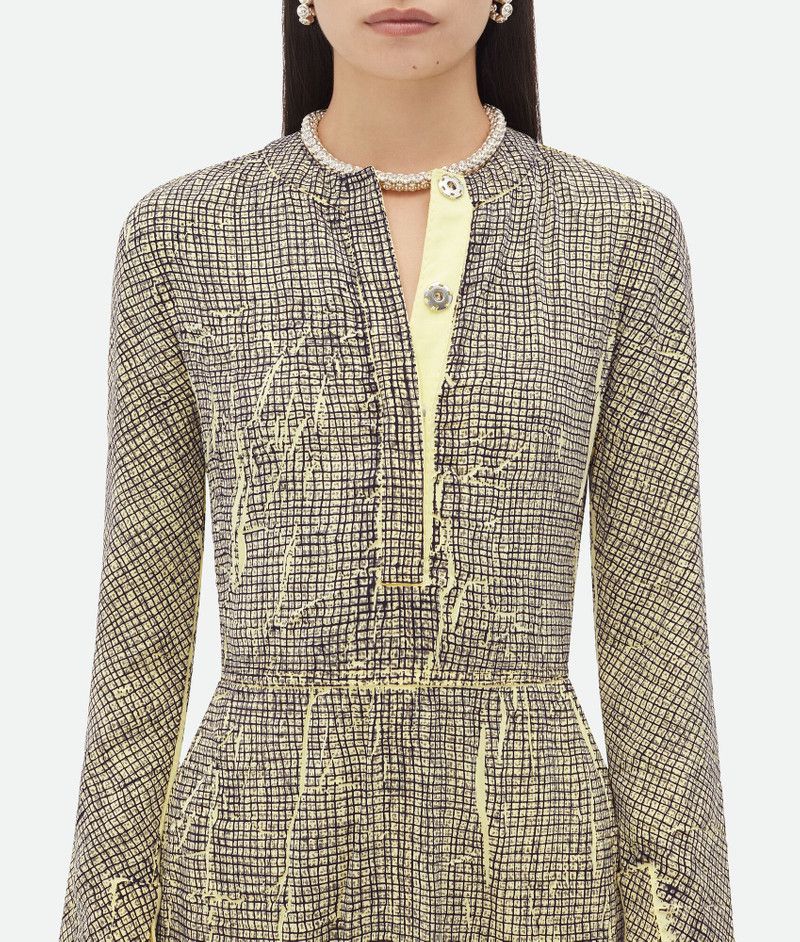 Bottega Veneta o1s1rm1125 Printed Viscose Creased Dress in Yellow/Charcoal Size XS / US 0-2 / IT 36-38 - 5 Thumbnail