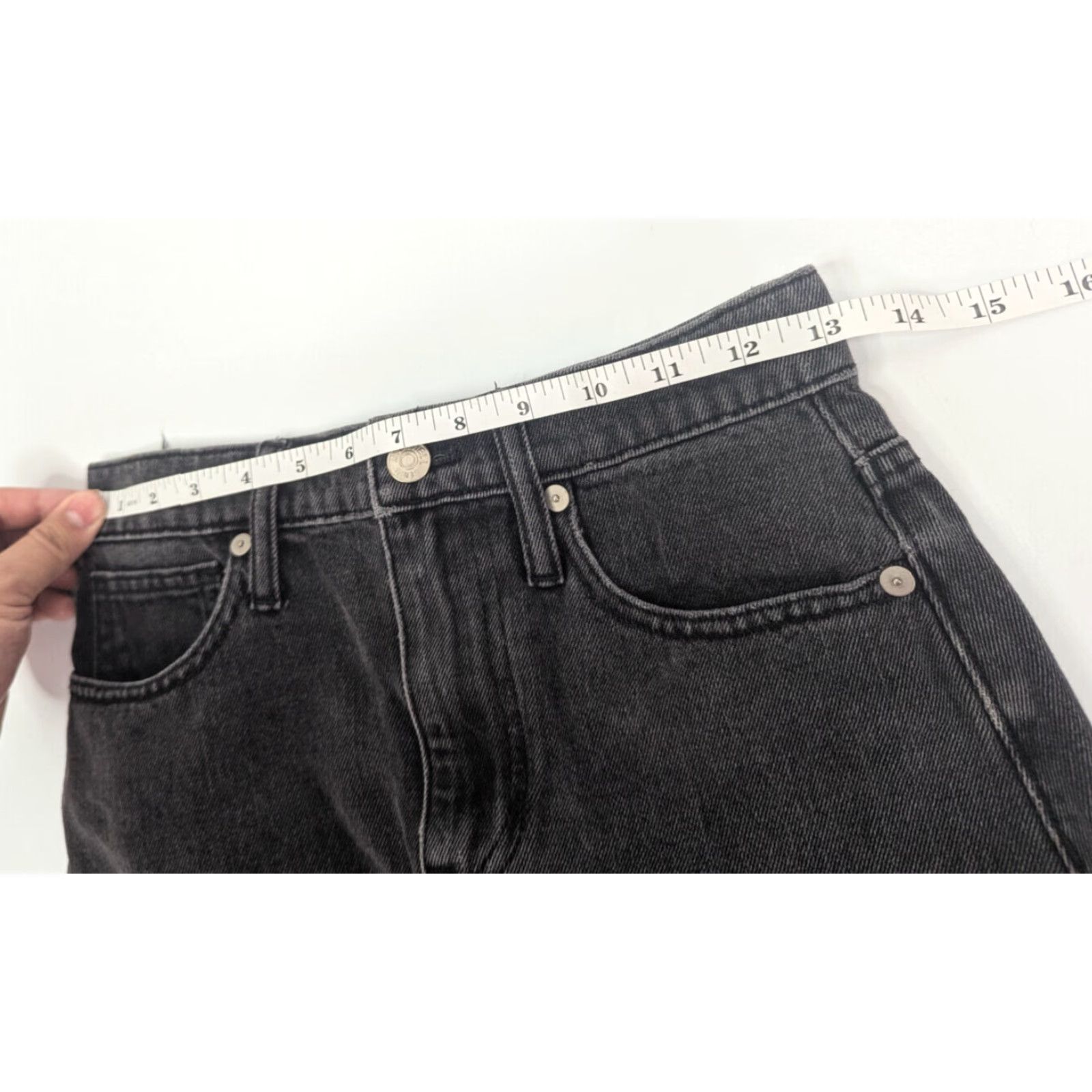 Madewell Madewell Rigid Mini Jean Skirt Sz 23 Black Lunar Wash Denim A-Line Raw Hem K4918 Size 40" / US 18 - 5 Thumbnail
