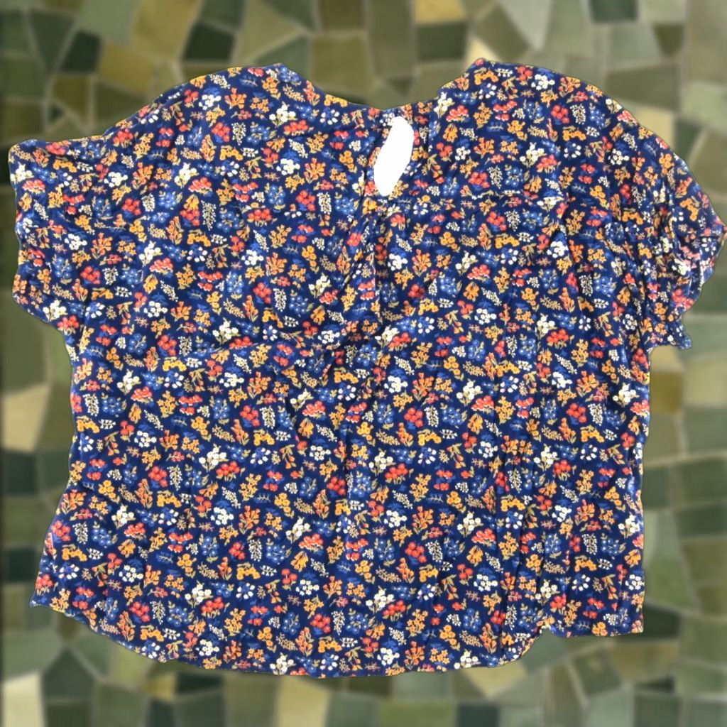 Madewell Madewell Blouse Shirt Womens Small V-Neck Short Sleeve Floral 100% Rayon Blue Orange Vintage No Size S / US 4 / IT 40 - 1 Thumbnail
