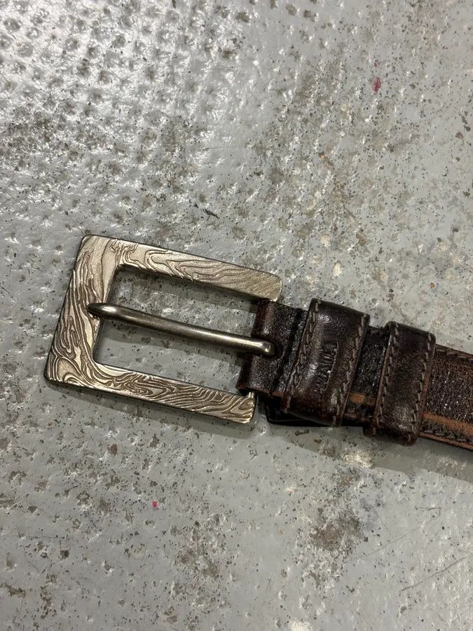 Prada 2000s Prada Brown Leather Embossed Buckle Belt Size ONE SIZE - 3 Thumbnail