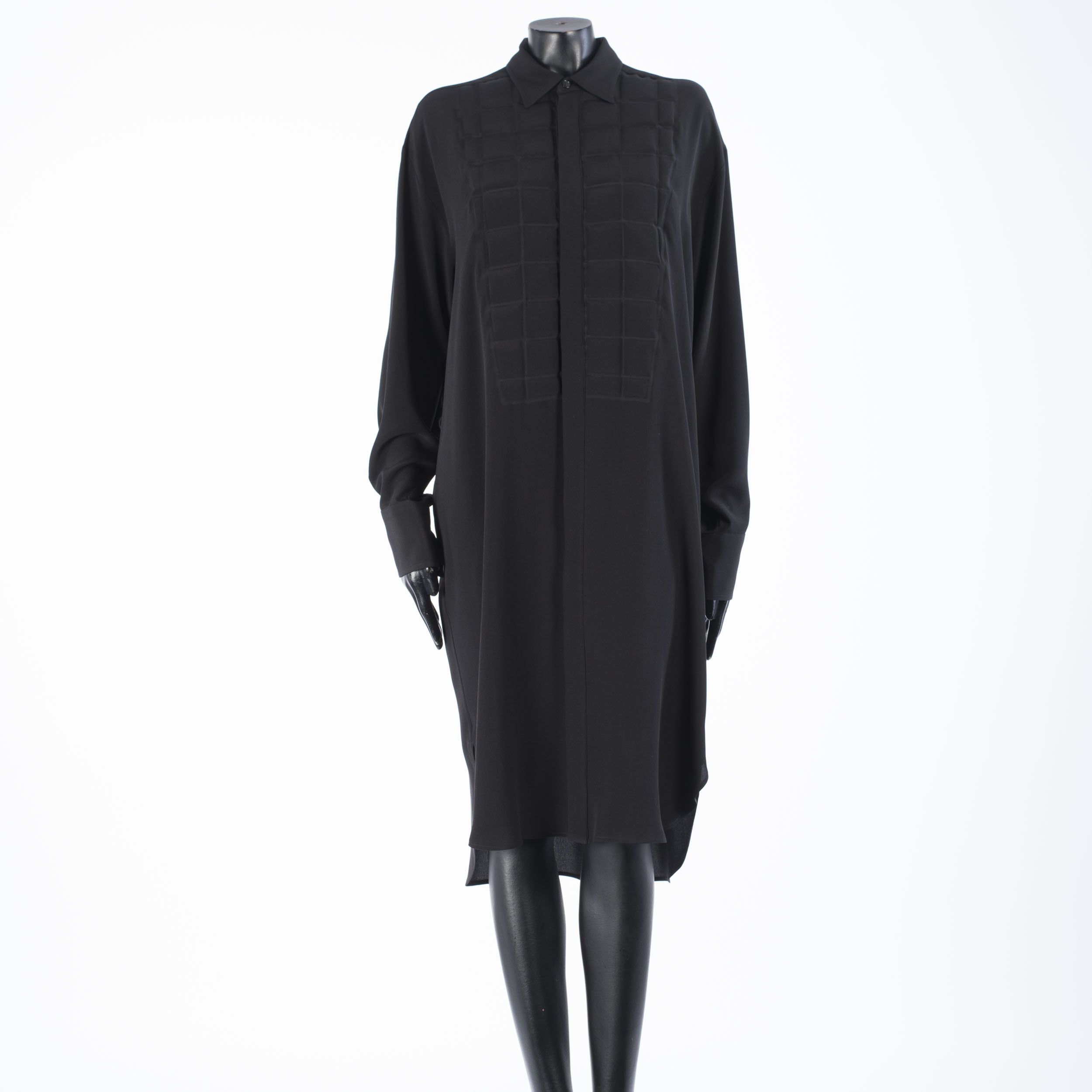 Bottega Veneta Black Quilted Silk Crepe De Chine Shirt Dress Size S / US 4 / IT 40 - 1 Thumbnail