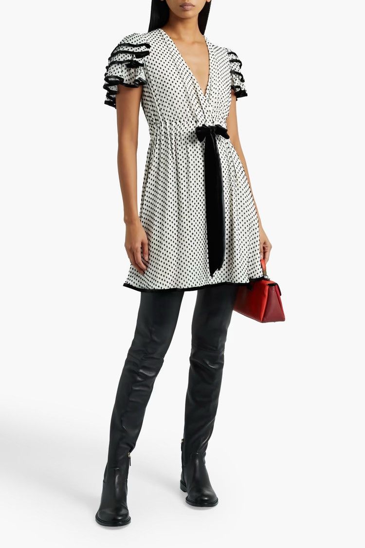 Valentino VALENTINO GARAVANI Ruffled silk-blend devoré-velvet Dress Size S / US 4 / IT 40 - 1 Thumbnail