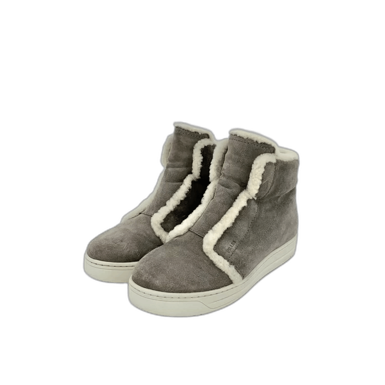 Prada Gray Brown Cotton Fur Sneakers