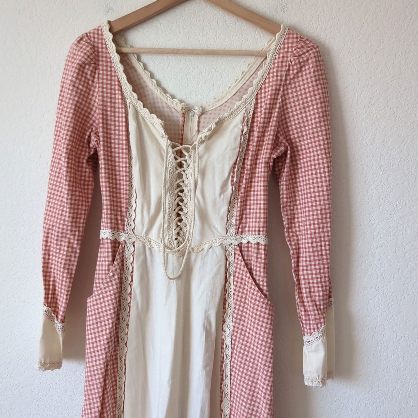 Vintage VINTAGE Gunne Sax Dress Womens S Long Pink Checkered Corset Prairie 70s Cottagecore Maxi Size S / US 4 / IT 40 - 3 Thumbnail