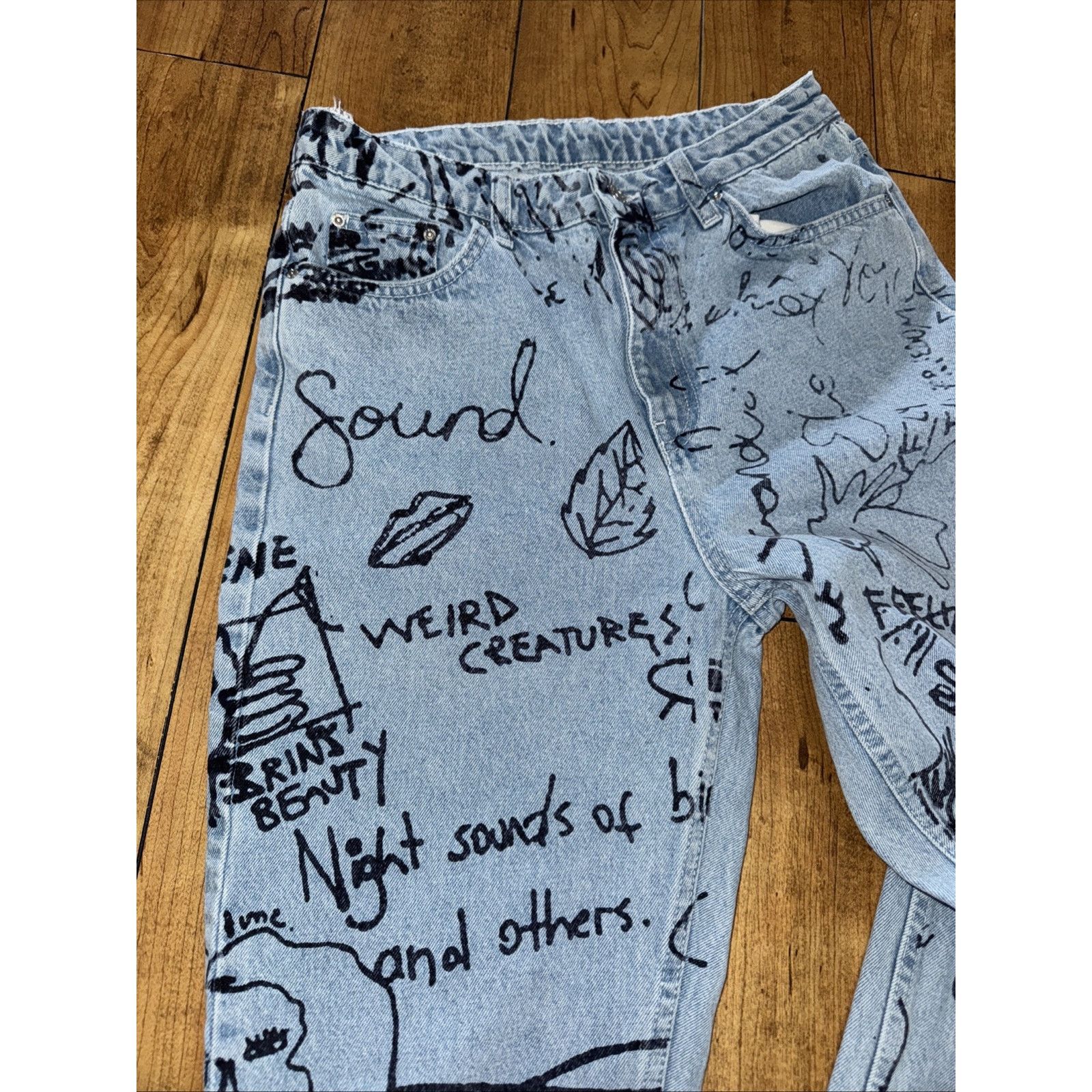 Topshop × Vintage Topshop Moto Printed Denim Jeans Blue 28x30 Size 28" / US 6 / IT 42 - 3 Thumbnail