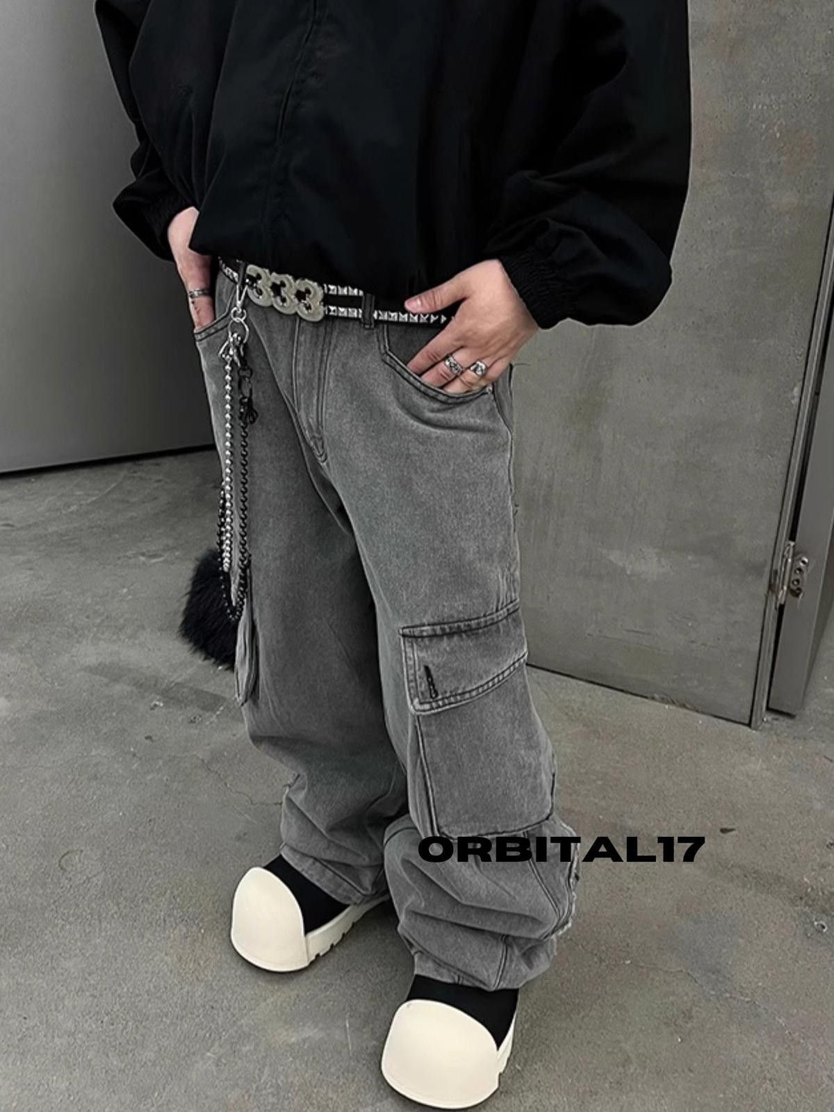 Vintage Gray Cargo Stacked Flared Denim Jeans Size US 30 / EU 46 - 3 Thumbnail
