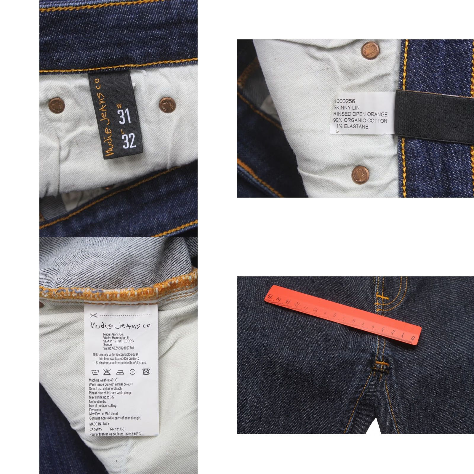 Vintage NUDIE Skinny Lin Rinsed Open Orange Jeans Men's W31/L32 Dark Fade Zip Denim Pants Slim Fit Casual Size US 31 - 8 Thumbnail