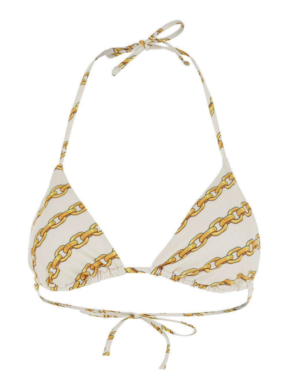 Versace White Bikini Top with All-Over Chain Print in Tech Fabric Stretch Woman Size L / US 10 / IT 46 - 1 Thumbnail