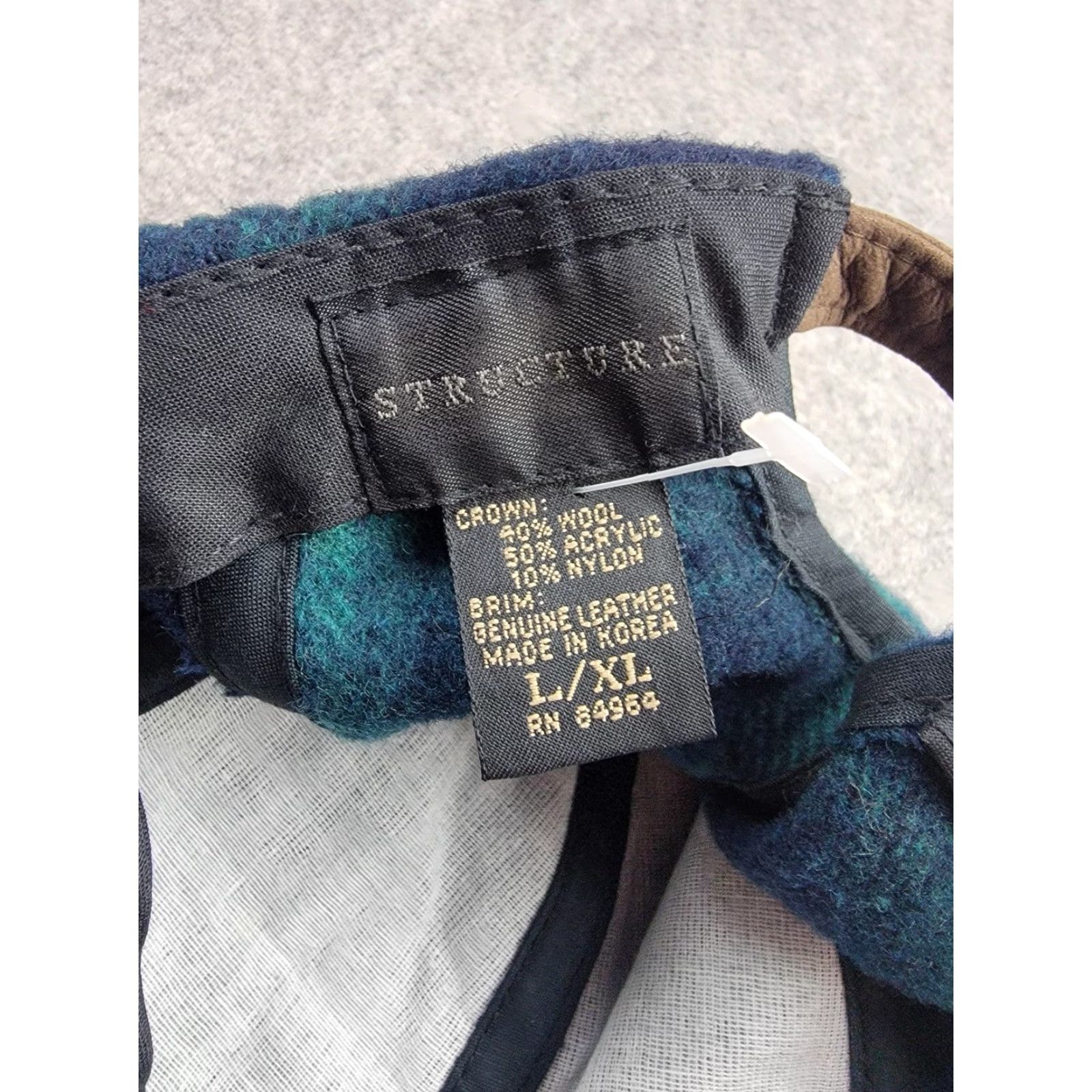 Vintage VINTAGE Structure Hat Cap Strap Back Large XL Wool Plaid Leather 90s Mens Blue Green Tweed Baseball Cap Adjustable Lined Men Size ONE SIZE - 6 Thumbnail