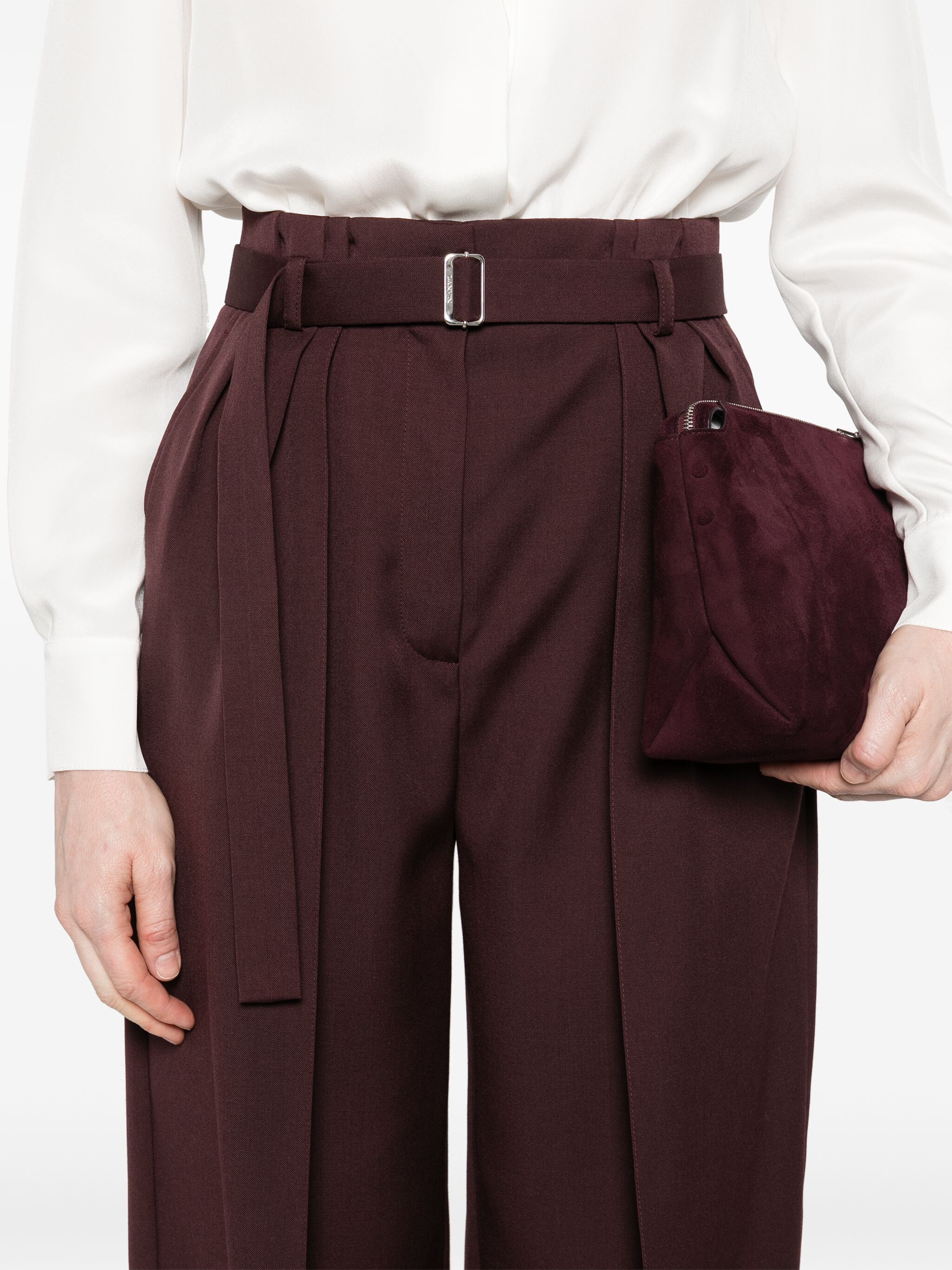 Lanvin o1s22i1n1024 Wide-Leg Pants in Burgundy Size 26" / US 2 / IT 38 - 5 Thumbnail
