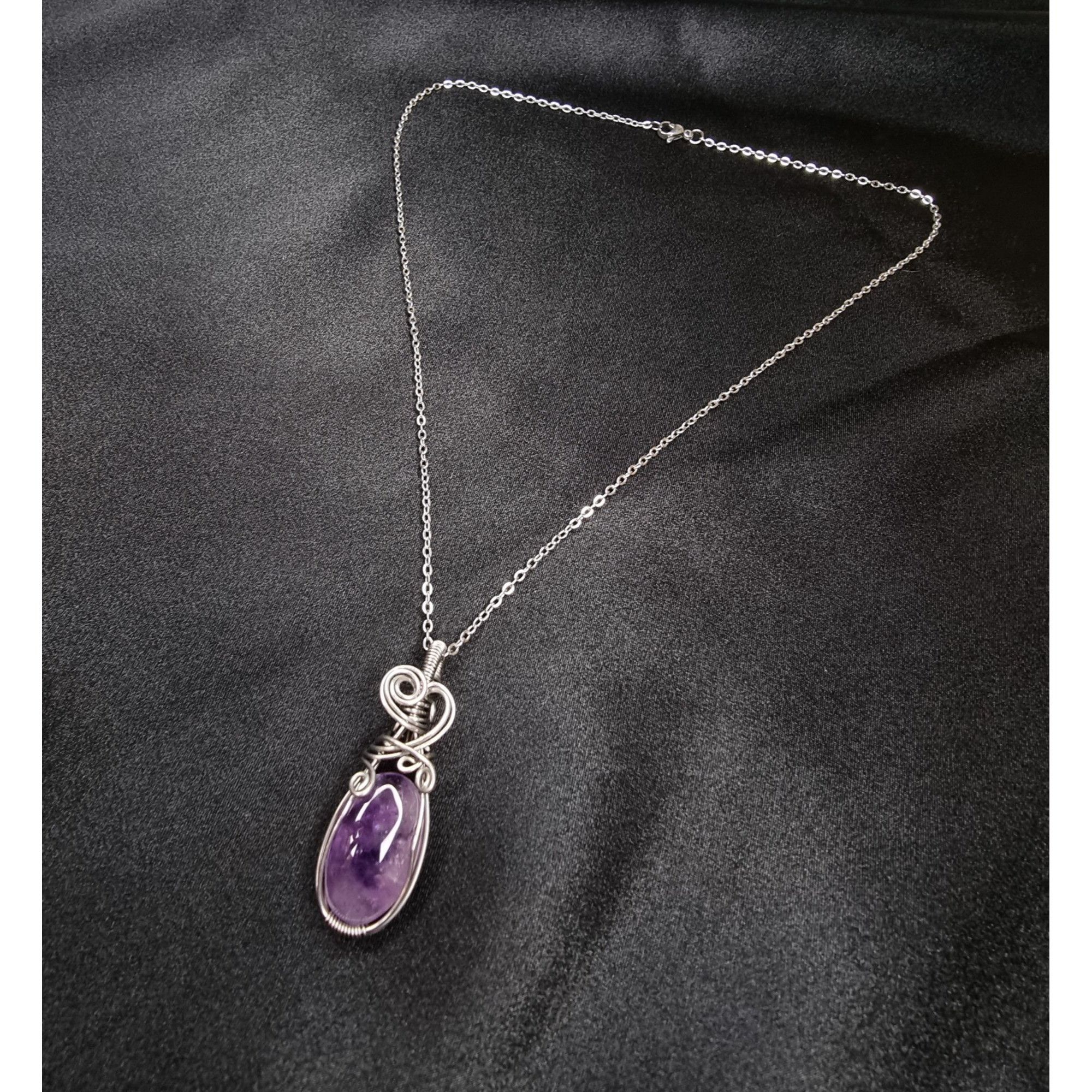 Vintage Genuine Amethyst Necklace With Handcrafted Wire Wrap Pendan Size ONE SIZE - 2 Thumbnail