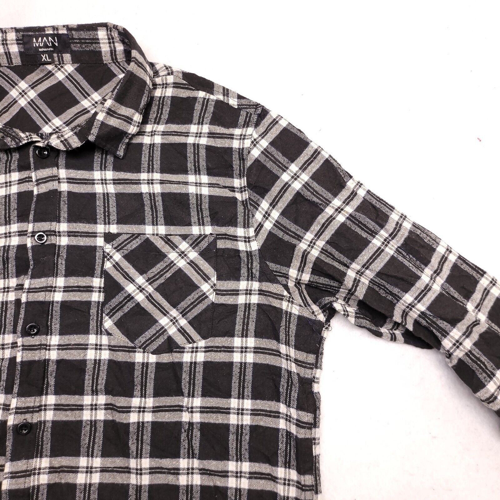 Boohoo Boohoo Man Tartan Flannel Shirt Mens Size XL Black White Size US XL / EU 56 / 4 - 5 Thumbnail