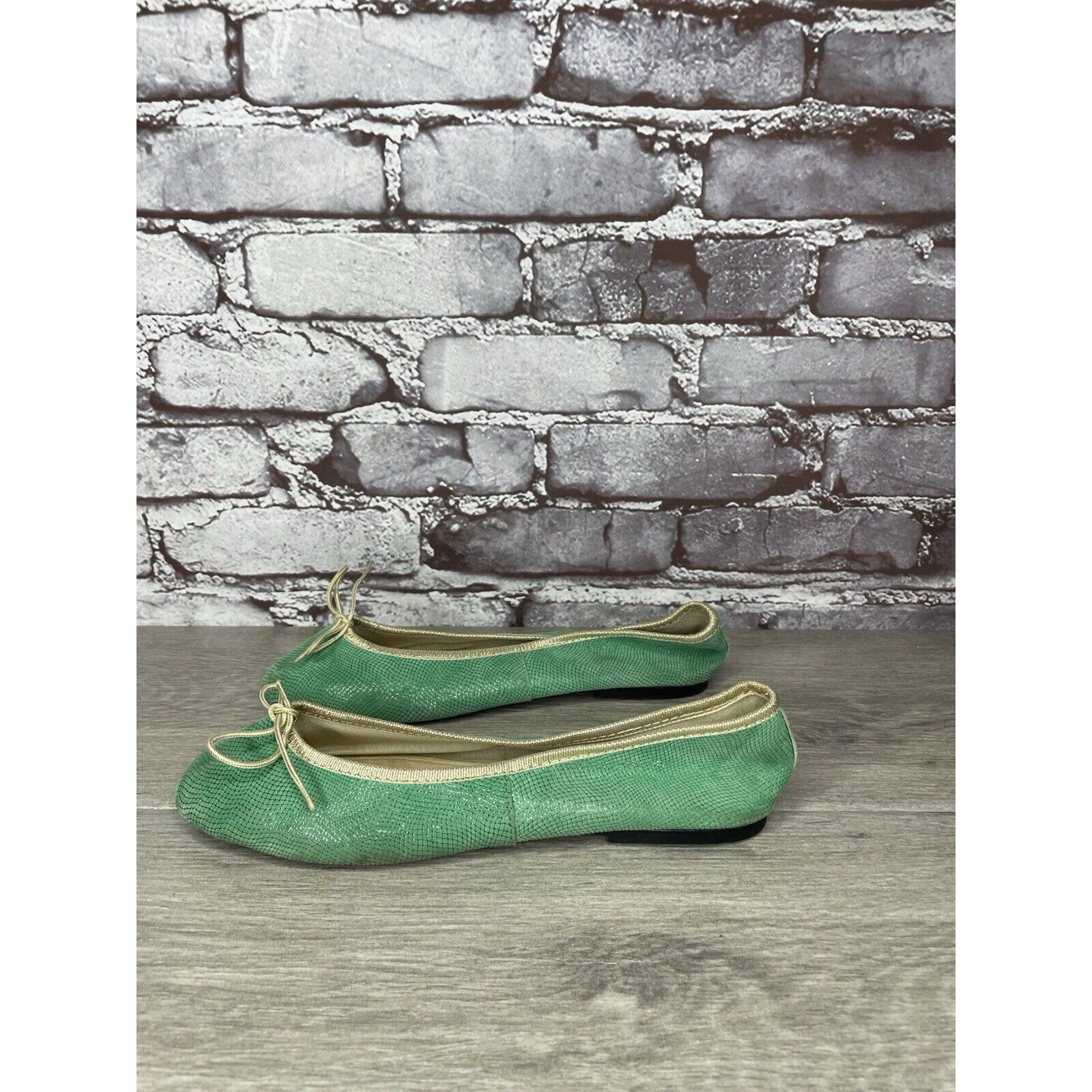 Other London Sole Green Leather Animal Print FRANCE Ballet Flats W Size US 8.5 / IT 38.5 - 18 Thumbnail