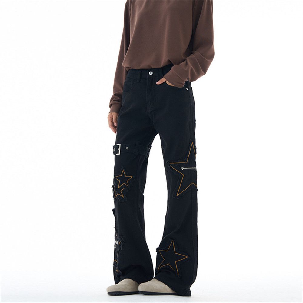 Japanese Brand Men's high school street style star embroidered flared jeans Size US 32 / EU 48 - 2 Thumbnail